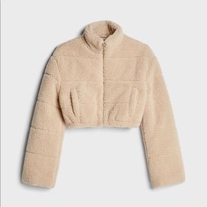 Bershka Cropped Faux Shearling Puffer Jacket